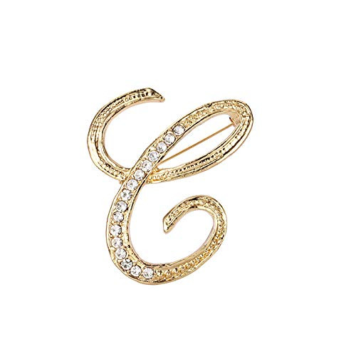 BeeGift Letter Brooch Pins Initial Rhinestone Brooch for Women CraftsRhinestone Crystal Lapel Pin Brooches Gold A-Z 26 Letters