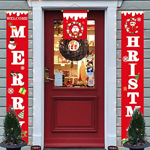Merry Christmas Banners Front Door Welcome Christmas Porch Banners Black Porch Sign Hanging Xmas Decorations for Home Wall Indoor Outdoor Decorations Red Merry Christmas Banners Front Door Welcome Christmas Porch Banners Black Porch Sign Hanging Xmas Decorations for Home Wall Indoor Outdoor Decorations Red