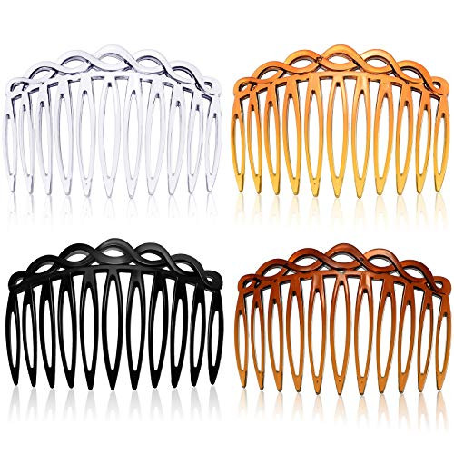 4 Pieces French Hair Side Combs Teeth Hair Combs Clip Plastic Comb Hair Clip Bridal Wedding Veil Comb Hair Comb Pin Clip for Women Girls Hair Accessories 4 Colors