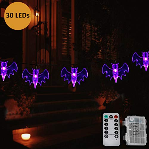 AllGoodWare Halloween Bats String Lights, 13ft 30 LED Waterproof Battery Operated Halloween Lights with Remote Control, 8 Modes for Indoor Outdoor Party Christmas Holiday Yard Decorations, Purple AllGoodWare Halloween Bats String Lights, 13ft 30 LED Waterproof Battery Operated Halloween Lights with Remote Control, 8 Modes for Indoor Outdoor Party Christmas Holiday Yard Decorations, Purple