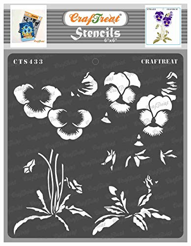 CrafTreat Pansy Layered Flower Stencils for Painting on Wood Wall Tile Canvas Paper Fabric and Floor - Layered Pansy Stencil - 6x6 Inches - Reusable DIY Art and Craft Stencils Flowers and Leaves