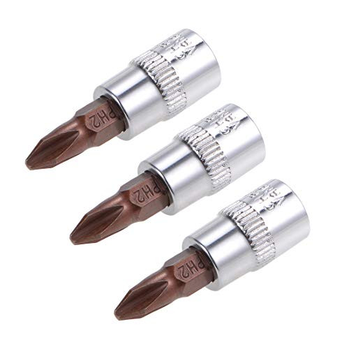 uxcell 14 Drive x PH2 Phillips Bit Socket S2 Steel Bits CR-V Sockets 1_5 Length For Hand Use Only 3pcs