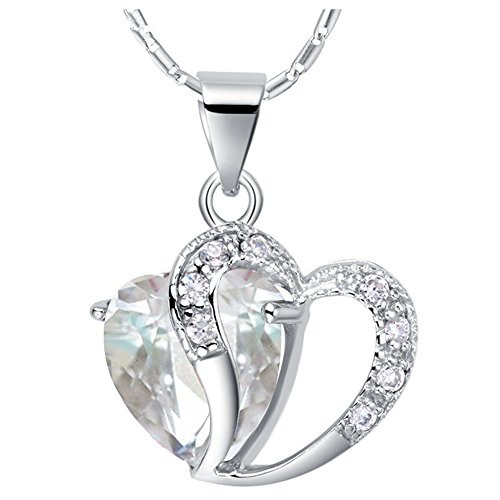 Uloveido White Gold Plated Crystal Love Heart Pendant Necklace Women and Girls with Clear Cubic Zirconia Stone N673