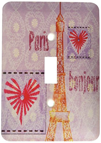 3dRose lsp-59054-1Bonjour Paris-French Inspired Hearts Art Single Toggle Switch Red