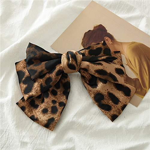 LYDZTION 8 Inch Bow Hair Clips Solid Color Big Satin Ribbon French Barrette Hair Barrettes Hair AccessoriesBrown Leopard