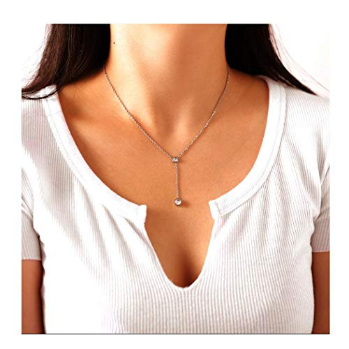 Fstrend Fashion Rhinestone Necklace Dainty Pendant Simple Necklaces Jewelry for Women and Girls Silver Fstrend Fashion Rhinestone Necklace Dainty Pendant Simple Necklaces Jewelry for Women and Girls Silver
