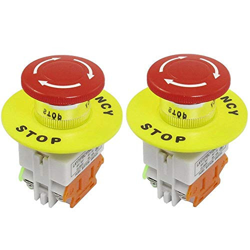 2 Pack Red Mushroom Emergency Stop Push Button Switch NO  NC 22mm 10A