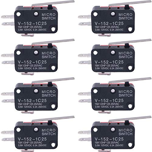 Taiss 8pcs SPDT 1 NO 1 NC Hinge Lever Type Miniature Micro Limit Switch V-152-1C25