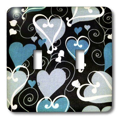 3dRose LLC lsp-40847-2 Blue Hearts On Black Double Toggle Switch