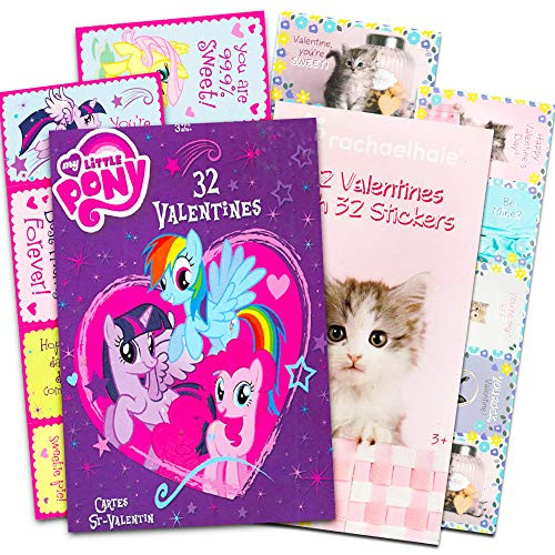 Valentines Cards Ultimate Classroom Set -- 64 Valentine Cards for Kids Toddlers 32 My Little Pony Valentines 32 Cat and Dog Valentines