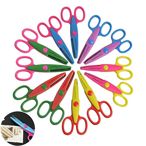 Creatiee 12Pcs Decorative Craft Edger Scissors, Student Scrapbooking Edger Scissors|Paper Edge Scissor Set|Wave Edge Scissors with 6 Pattern for Scrapbook Album/Decorative Stamps Edge/Scrapbook Cards