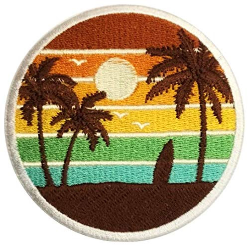 PatchClub Surf  and  Beach Sunset Outdoor Adventure Patch - Colorful Embroidered Cool Iron OnSew On Patches