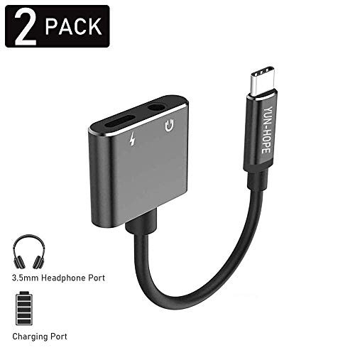 2 in 1 USB C to 3_5mm Audio Adapter and Fast Charging Converter at The Same time Yun-Hope USB Type C to 3_5mm Headphone Jack Adapter and Flash Charging Compatible iPad Pro Pixel 33XLHTC Black