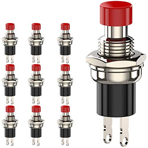 DIYhz Momentary Push Button Switch 1A 250VAC SPST Mini Pushbutton Switches Normal ClosedNC Red Cap - 10pcs