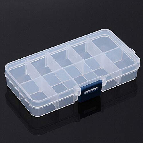 10 Removable Grid Compartment Clear Rectangle Plastic Storage Box Jewelry and Crafts Organizer Container with Adjustable Dividers?1 Pack?