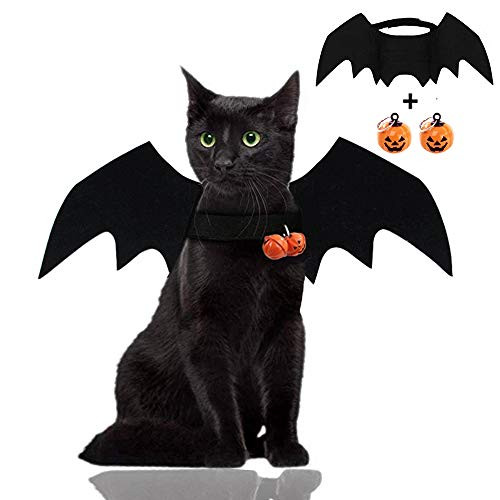 Malier Halloween Cat Costume for Cats Dogs Pet Bat Wings Cat Dog Bat Costume Wings Bat Wings with Pumpkin Bells Small