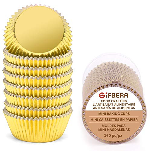 Gifbera Mini Size Muffin Cupcake Liners Gold Foil Baking Cups 160-Count
