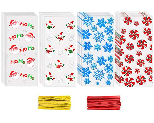 PTFNY 200 Pieces Christmas Cellophane Bags with Twist Ties Christmas Candy Bags Cellophane Treat Bags for Christmas Party PTFNY 200 Pieces Christmas Cellophane Bags with Twist Ties Christmas Candy Bags Cellophane Treat Bags for Christmas Party