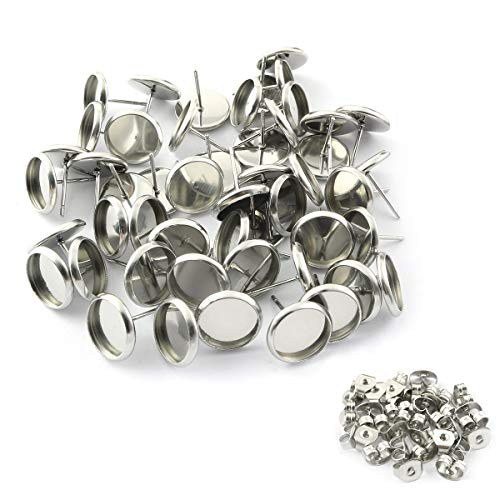 Batino 50PCS 12mm Stainless Steel Round Bezel Ear Studs Stud Earring Cabochon Setting Ear Needle Holder Accessories for DIY Earring Making Batino 50PCS 12mm Stainless Steel Round Bezel Ear Studs Stud Earring Cabochon Setting Ear Needle Holder Accessories for DIY Earring Making