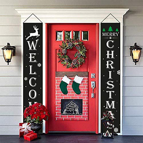 Merry Christmas Banners Front Door Welcome Christmas Porch Banners Black Porch Sign Hanging Xmas Decorations for Home Wall Indoor Outdoor Decorations Black Merry Christmas Banners Front Door Welcome Christmas Porch Banners Black Porch Sign Hanging Xmas Decorations for Home Wall Indoor Outdoor Decorations Black
