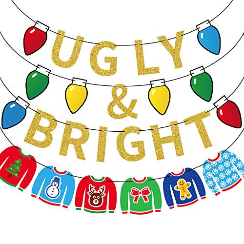 Joy Bang Ugly Sweater Party Decorations Ugly Christmas Sweater Party Banner Garland Decorations Tacky Sweater Decorations Ugly  and  Bright Banner for Christmas Party Supplies