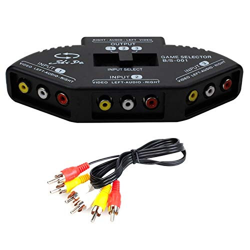 RCA Splitter 3-Way Audio Video RCA Switch Box 3-Input and 1-Output AV Commutator RCA Switch Selector Box Splitter - Black 3 in 1 Out