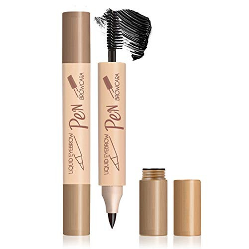 Double-end Eyebrow Gel and Liquid Eyebrow Pen For Long Lasting Eye Brow Make Up Light Brown