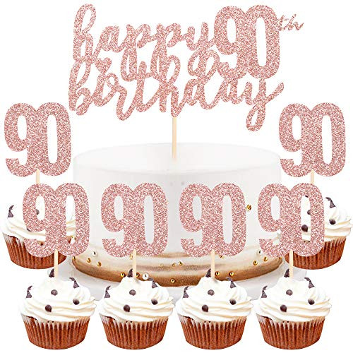 LVEUD Happy Birthday Cake Topper Rose Gold 90th Birthday Happy Cake Topper?Digital 90 Paper Cup Cake Topper?Birthday Party Decorations?16? 90 LVEUD Happy Birthday Cake Topper Rose Gold 90th Birthday Happy Cake Topper?Digital 90 Paper Cup Cake Topper?Birthday Party Decorations?16? 90