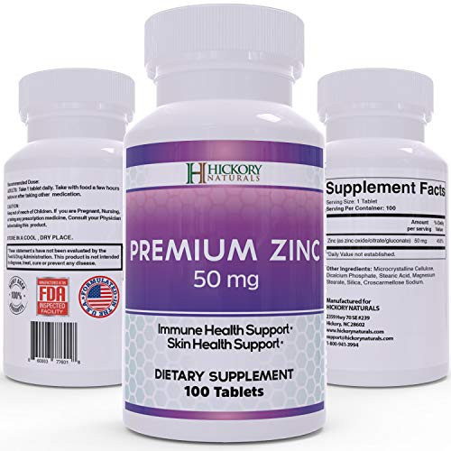 Pure Zinc Gluconate Supplement 50mg Antioxidant and Immune System Support Capsules for Adults Non GMO and Vegan 100 Tablets - Hickory Naturals Pure Zinc Gluconate Supplement 50mg Antioxidant and Immune System Support Capsules for Adults Non GMO and Vegan 100 Tablets - Hickory Naturals