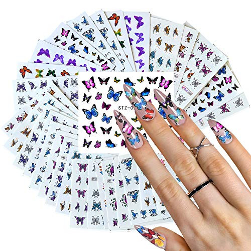 Butterfly Nail Art Stickers Water Transfer Nail Decals Colorful Butterflies Nail Art Design Nails Supply Butterfly Nail Art Foil Sticker Nails Designs Supplies Manicure Tips Decor 30 Sheets