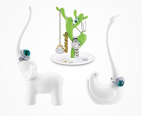 2PC Selling Wonderful Elephant+Swan Jewelry Ring Holder - Engagement Wedding Ring Display Holder Stand