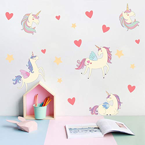 BOBOVIIA 6 Sheets Unicorn Removable Wall Stickers Wall Decal Decor Wall Art for Girls Kids Bedroom Living Room Decor Nursery Christmas Birthday Party Decoration