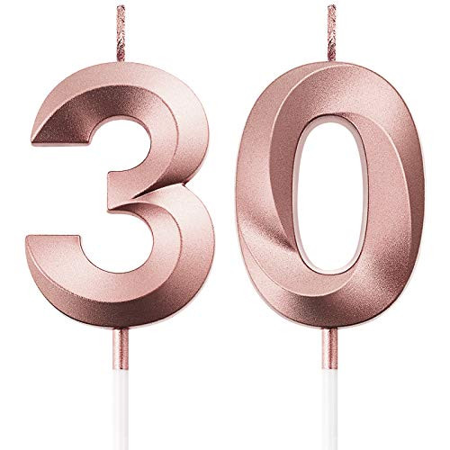 BBTO 30th Birthday Candles Cake Numeral Candles Happy Birthday Cake Topper Decoration for Birthday Party Wedding Anniversary Celebration Supplies Rose Gold