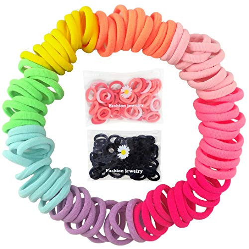 100PCS Baby Pink Soft Hair Ties Small Elastic Cotton Toddler Hair Ties Seamless Hair Bands Colored Soft Ponytail Holders for Kids Girls 100pcs