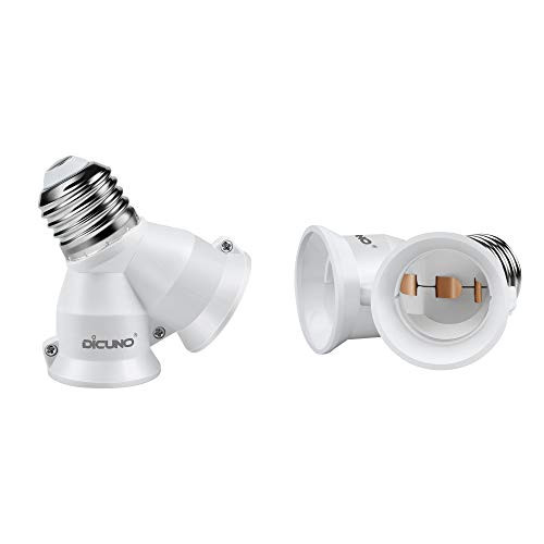 DiCUNO 2 in 1 E26 Socket Splitter Adapter 2 E26 Standard Medium Base Bulbs in 1 Socket Y-shape Lamp Holder Converter Maximum 200W and 165? Heat Resistant Light Bulb Splitter 2Pcs