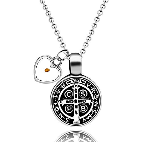 Saint Benedict Charm Pendant Christian Catholic Roman Cross Medal Necklace Sacramental Ward Off Evil Protection Jewelry Gifts Y722-Heart