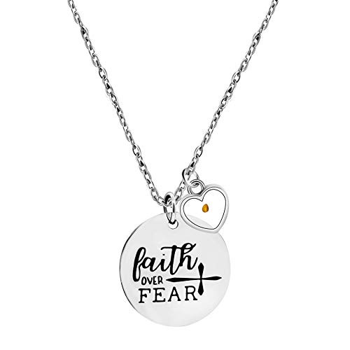 Uloveido Stainless Steel Faith Over Fear Cross Necklace with Real Mustard Seed Heart Pendant Charms Inspirational Jewelry Y855
