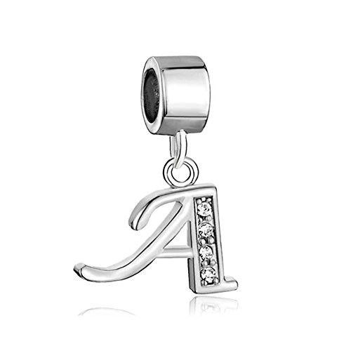 Third Time Charm Dangle A Letter Initial Charm Clear Alphabet Beads for Charm Bracelets