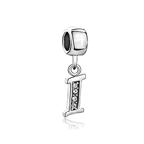 Third Time Charm Dangle I Letter Initial Charm Clear Alphabet Beads for Charm Bracelets