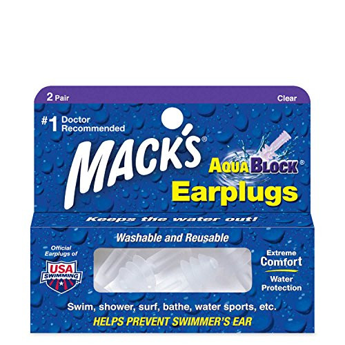 Macks AquaBlock Swimming Earplugs - Comfortable Waterproof Reusable Silicone Ear Plugs for Swimming Snorkeling Showering Surfing and Bathing