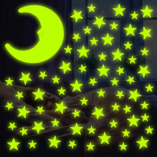 Hangnuo Glow in The Dark Stars and Moon for Ceiling 201 Pcs Luminous Stars and Moon for Ceiling with Ultra Brighter 3D Glow Stars and Moons Wall Decor Kids Room Decor for Girls and Boys