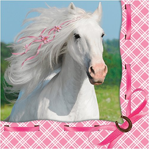 Creative Converting 16 Count Heart My Horse 3-Ply Beverage Napkins WhitePink 655601