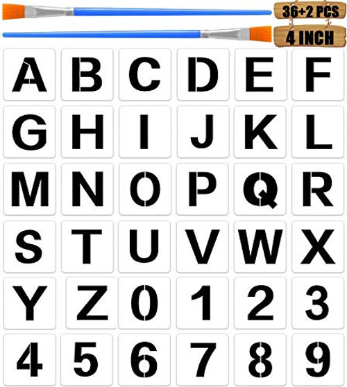4 Inch Letter Stencils for Painting on Wood 36 Pcs Large Letter Stencils with 2 Painting Brush Alphabet Stencils Number Stencils Letter Stencil for Wall Fabric Rock Chalkboard Signage 4 Inch Letter Stencils for Painting on Wood 36 Pcs Large Letter Stencils with 2 Painting Brush Alphabet Stencils Number Stencils Letter Stencil for Wall Fabric Rock Chalkboard Signage