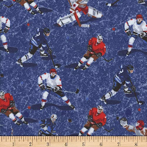 Mook Fabrics Mook Flannel Hockey Players Fabric 1 Navy Fabric by the Yard