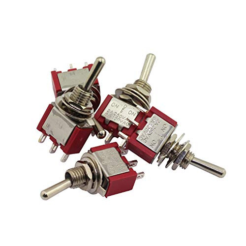 Magic and Shell 5 Pcs ON-Off-ON 3 Pin 3 Position Mini Latching Toggle Switch AC 125V5A 250V2A Red MTS-103