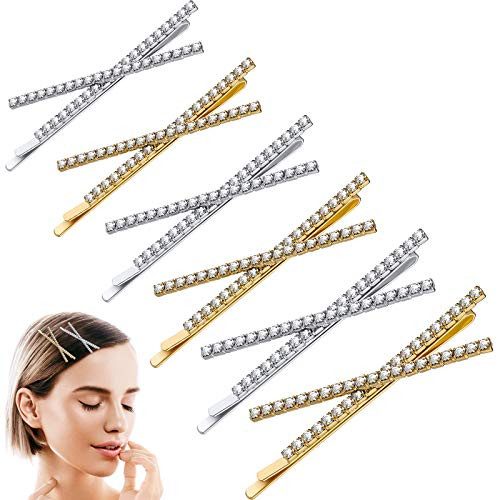 6 Pieces Clear Rhinestone Bobby Pins Metal Hair Clips Cross Shape X Shaped Hair Barrettes Shiny Crystal Hairpins Decorative Styling Accessories for Lady Women Girls