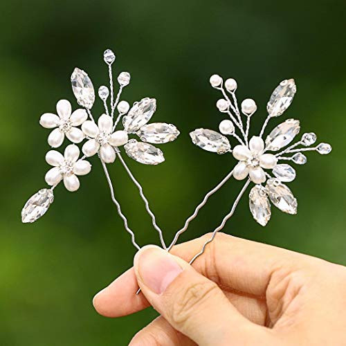 Barode Rhinestones Wedding Hair Pins Silver Crystal Bridal Hairpin Pearl Hair Clips Flower Bride Hair Accessories for Women and GirlsPack of 2 Silver Barode Rhinestones Wedding Hair Pins Silver Crystal Bridal Hairpin Pearl Hair Clips Flower Bride Hair Accessories for Women and GirlsPack of 2 Silver