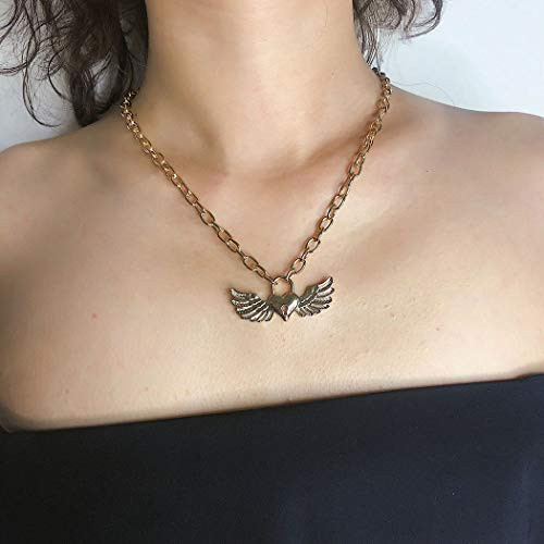 Fdesigner Gold Heart Lock Pendant Necklace Angle Wing Necklaces Jewelry Simple Love padlock Necklace Chain for Women and Girls Fdesigner Gold Heart Lock Pendant Necklace Angle Wing Necklaces Jewelry Simple Love padlock Necklace Chain for Women and Girls
