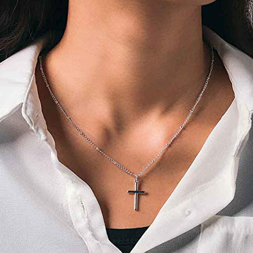 Chicque Simple Cross Necklace Long Bead Necklace Chain Pendant Necklaces Jewelry for Women and Girls Silver