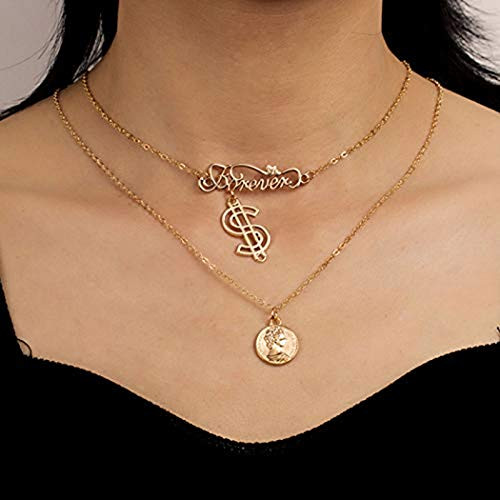 Simsly Boho Coin Layered Necklace Gold Letter Pendant Necklace Chain Jewelry for Women and Girls Simsly Boho Coin Layered Necklace Gold Letter Pendant Necklace Chain Jewelry for Women and Girls